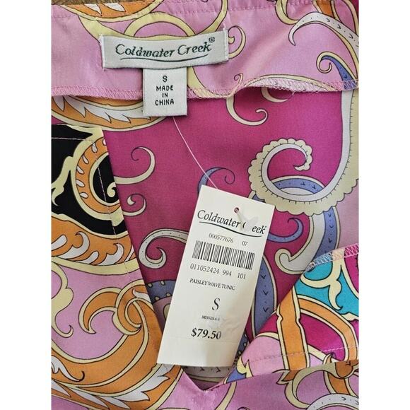 Coldwater Creek 100% Paisley Wave Tunic Blouse Women's S NWT - Picture 7 of 9